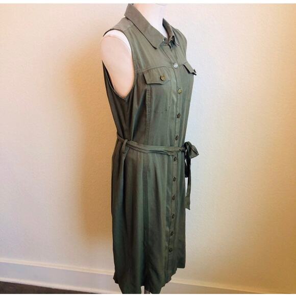 Calvin klein army green casual button down dress womens size 8 New - Picture 2 of 4